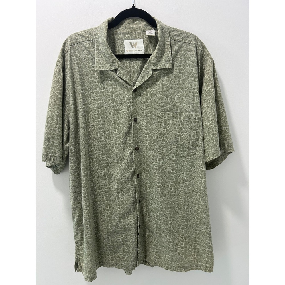 White Sierra Mens XXL Green Geometric Scroll Print Cotton Short Sleeve Shirt